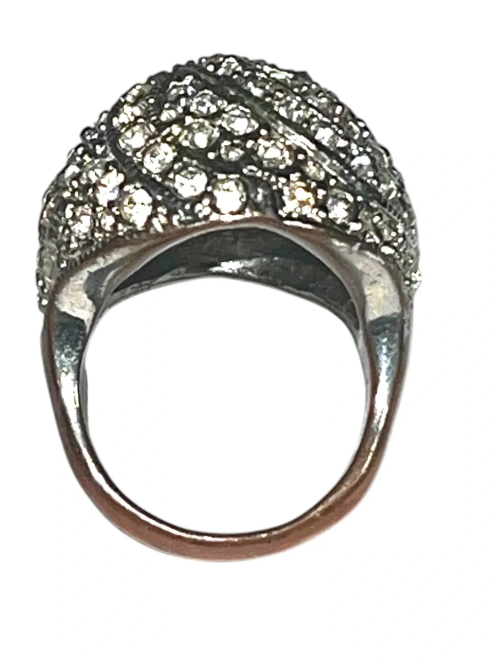 Vintage Art Deco Rhinestone Crystal Pavé Round Dome Silver Tone Ring size 6